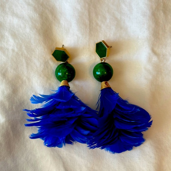 Tory Burch Jewelry - Tory Burch Blue Feather Drop Earrings